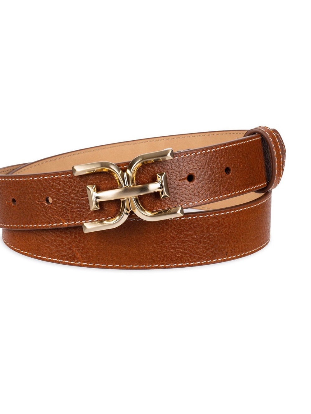 Sam Edelman Brown Leather Belt with Gold Buckle